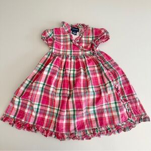 Ralph Lauren Baby Girls Casual Summer Plaid Ruffle Tie Wrap Dress Size 24M Pink